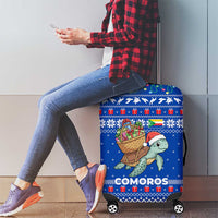 Comoros Christmas Luggage Cover with Santa Turtle Gifts Snowflakes and Ocean Blue Holiday Pattern - Wonder Print Shop