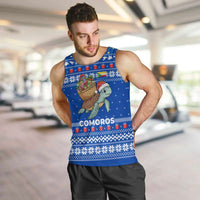 Comoros Christmas Men Tank Top with Santa Turtle Gifts Snowflakes and Ocean Blue Holiday Pattern - Wonder Print Shop
