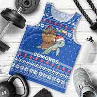 Comoros Christmas Men Tank Top with Santa Turtle Gifts Snowflakes and Ocean Blue Holiday Pattern - Wonder Print Shop
