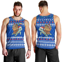 Comoros Christmas Men Tank Top with Santa Turtle Gifts Snowflakes and Ocean Blue Holiday Pattern - Wonder Print Shop