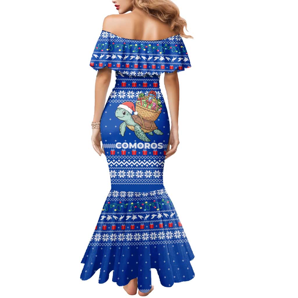 Comoros Christmas Mermaid Dress with Santa Turtle Gifts Snowflakes and Ocean Blue Holiday Pattern - Wonder Print Shop