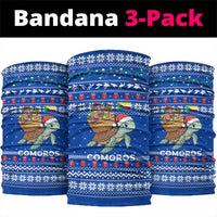 Comoros Christmas Neck Gaiter with Santa Turtle Gifts Snowflakes and Ocean Blue Holiday Pattern - Wonder Print Shop