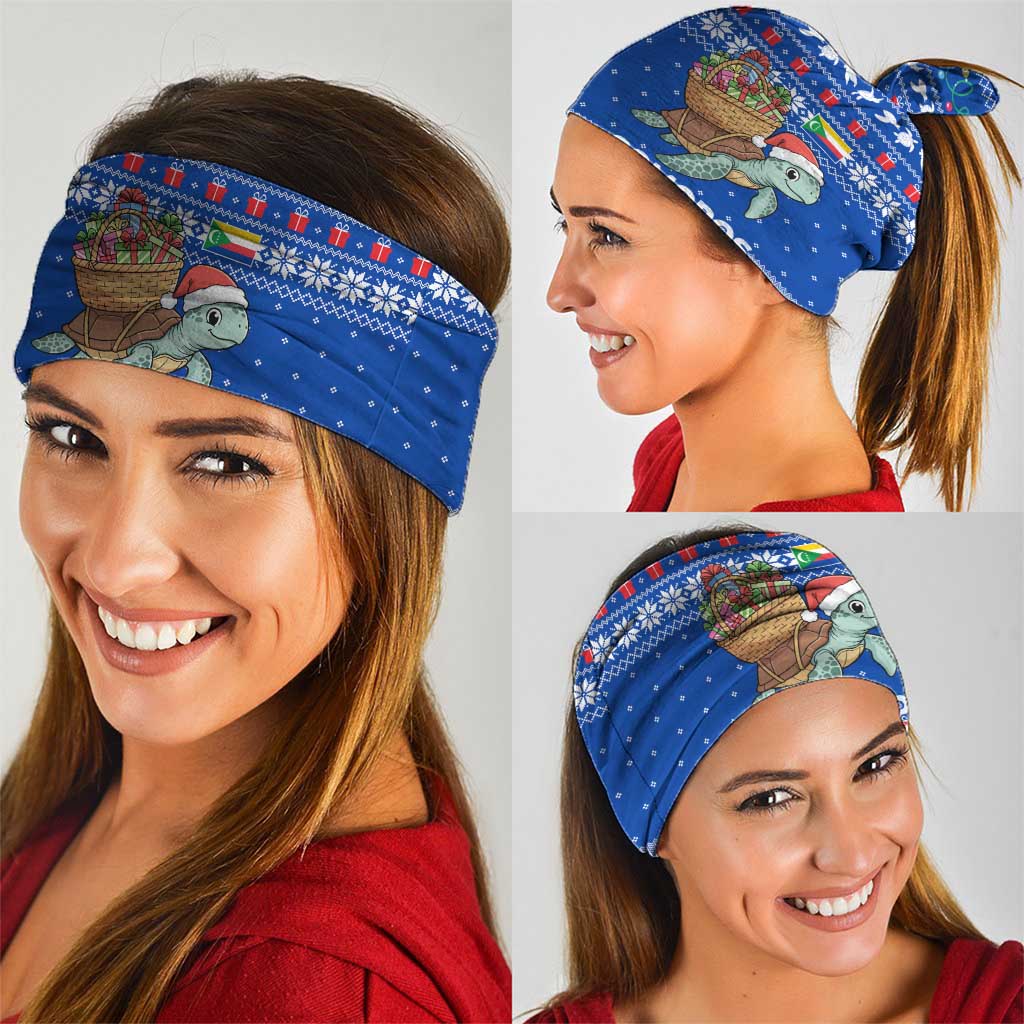 Comoros Christmas Neck Gaiter with Santa Turtle Gifts Snowflakes and Ocean Blue Holiday Pattern - Wonder Print Shop