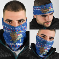 Comoros Christmas Neck Gaiter with Santa Turtle Gifts Snowflakes and Ocean Blue Holiday Pattern - Wonder Print Shop