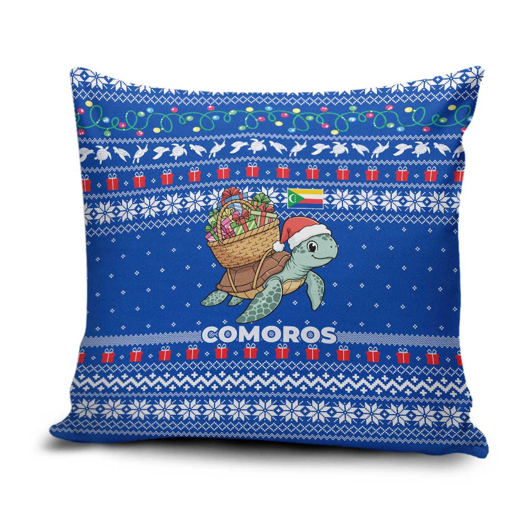 Comoros Christmas Pillow Cover with Santa Turtle Gifts Snowflakes and Ocean Blue Holiday Pattern - Wonder Print Shop