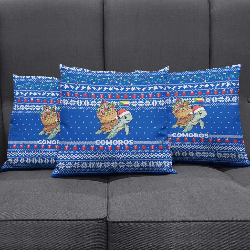 Comoros Christmas Pillow Cover with Santa Turtle Gifts Snowflakes and Ocean Blue Holiday Pattern - Wonder Print Shop