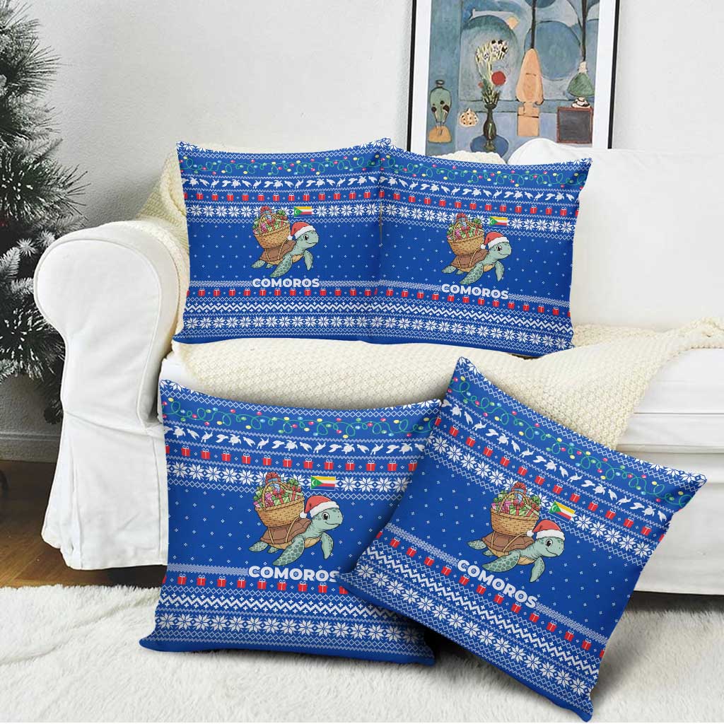 Comoros Christmas Pillow Cover with Santa Turtle Gifts Snowflakes and Ocean Blue Holiday Pattern - Wonder Print Shop