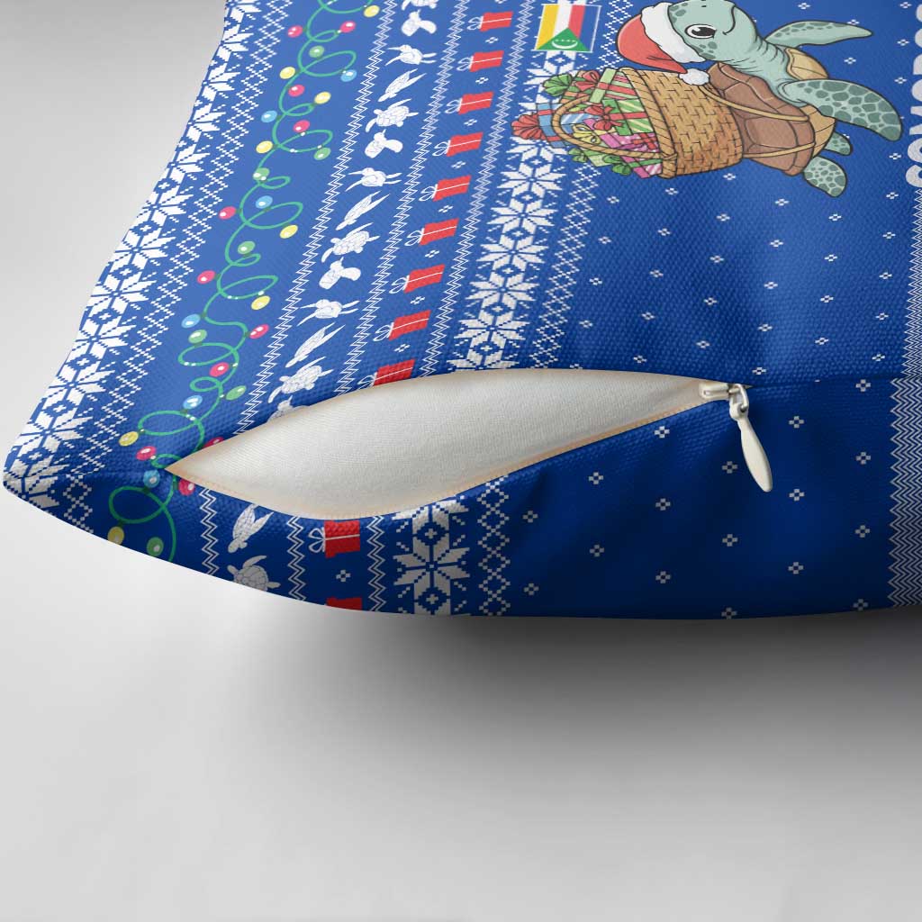Comoros Christmas Pillow Cover with Santa Turtle Gifts Snowflakes and Ocean Blue Holiday Pattern - Wonder Print Shop