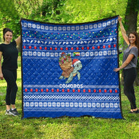 Comoros Christmas Quilt with Santa Turtle Gifts Snowflakes and Ocean Blue Holiday Pattern - Wonder Print Shop