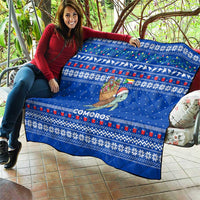 Comoros Christmas Quilt with Santa Turtle Gifts Snowflakes and Ocean Blue Holiday Pattern - Wonder Print Shop