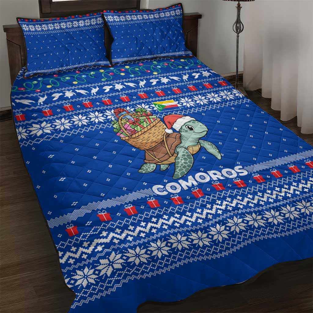Comoros Christmas Quilt Bed Set with Santa Turtle Gifts Snowflakes and Ocean Blue Holiday Pattern - Wonder Print Shop