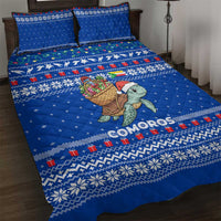 Comoros Christmas Quilt Bed Set with Santa Turtle Gifts Snowflakes and Ocean Blue Holiday Pattern - Wonder Print Shop