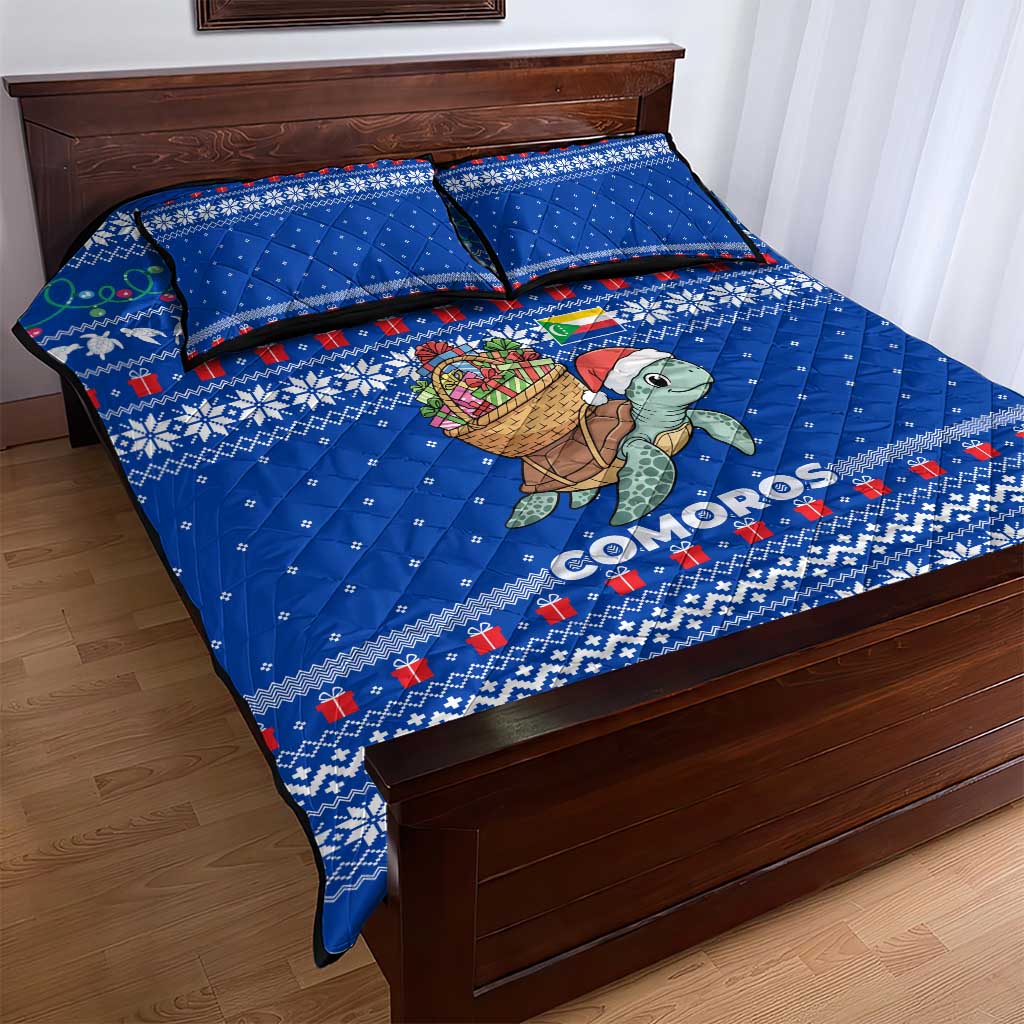 Comoros Christmas Quilt Bed Set with Santa Turtle Gifts Snowflakes and Ocean Blue Holiday Pattern - Wonder Print Shop