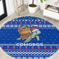Comoros Christmas Round Carpet with Santa Turtle Gifts Snowflakes and Ocean Blue Holiday Pattern - Wonder Print Shop