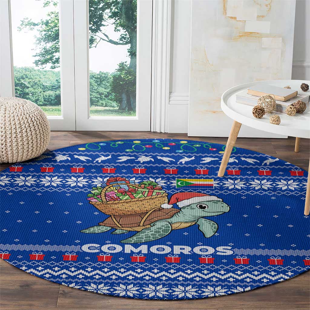 Comoros Christmas Round Carpet with Santa Turtle Gifts Snowflakes and Ocean Blue Holiday Pattern - Wonder Print Shop