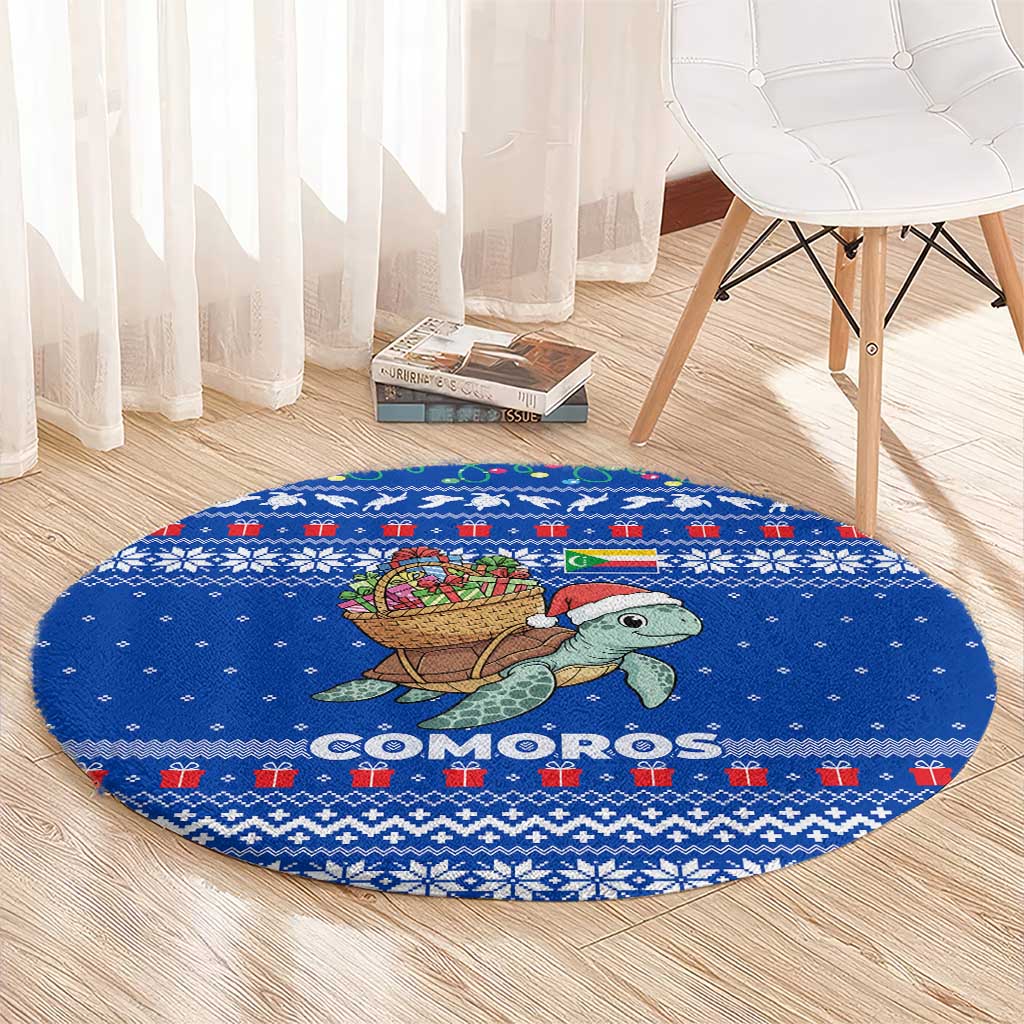 Comoros Christmas Round Carpet with Santa Turtle Gifts Snowflakes and Ocean Blue Holiday Pattern - Wonder Print Shop