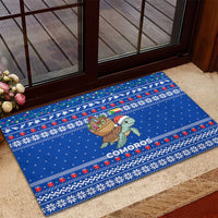 Comoros Christmas Rubber Doormat with Santa Turtle Gifts Snowflakes and Ocean Blue Holiday Pattern - Wonder Print Shop