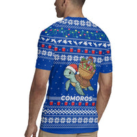 Comoros Christmas Rugby Jersey with Santa Turtle Gifts Snowflakes and Ocean Blue Holiday Pattern - Wonder Print Shop