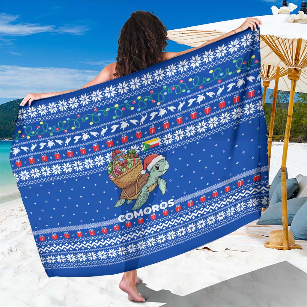 Comoros Christmas Sarong with Santa Turtle Gifts Snowflakes and Ocean Blue Holiday Pattern - Wonder Print Shop