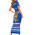 Comoros Christmas Short Sleeve Bodycon Dress with Santa Turtle Gifts Snowflakes and Ocean Blue Holiday Pattern - Wonder Print Shop