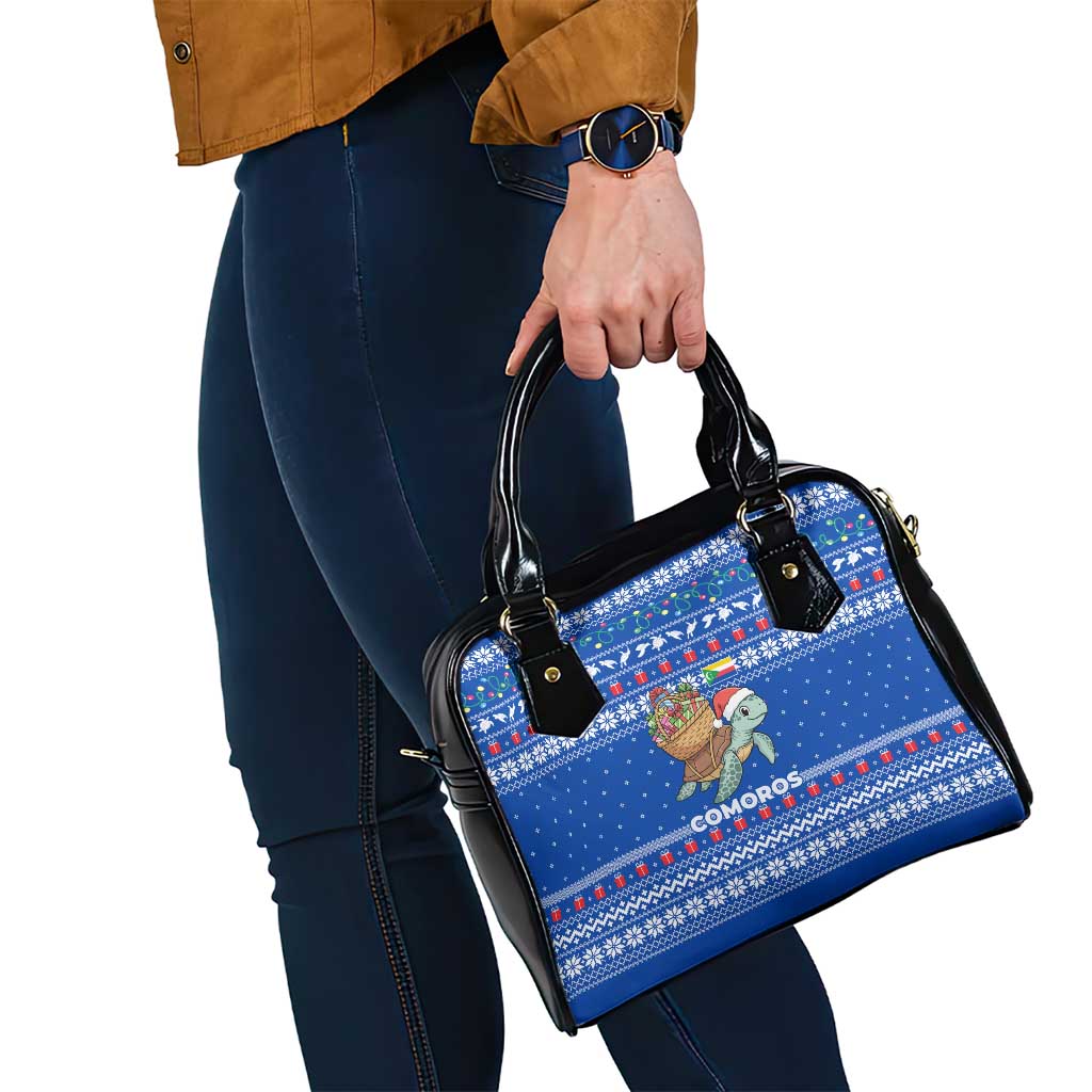 Comoros Christmas Shoulder Handbag with Santa Turtle Gifts Snowflakes and Ocean Blue Holiday Pattern - Wonder Print Shop