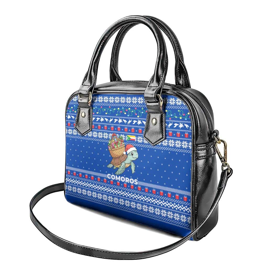 Comoros Christmas Shoulder Handbag with Santa Turtle Gifts Snowflakes and Ocean Blue Holiday Pattern - Wonder Print Shop