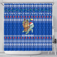 Comoros Christmas Shower Curtain with Santa Turtle Gifts Snowflakes and Ocean Blue Holiday Pattern - Wonder Print Shop