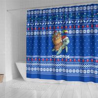 Comoros Christmas Shower Curtain with Santa Turtle Gifts Snowflakes and Ocean Blue Holiday Pattern - Wonder Print Shop