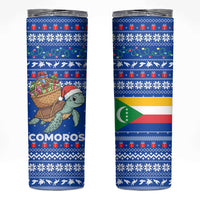 Comoros Christmas Skinny Tumbler with Santa Turtle Gifts Snowflakes and Ocean Blue Holiday Pattern - Wonder Print Shop