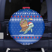 Comoros Christmas Spare Tire Cover with Santa Turtle Gifts Snowflakes and Ocean Blue Holiday Pattern - Wonder Print Shop