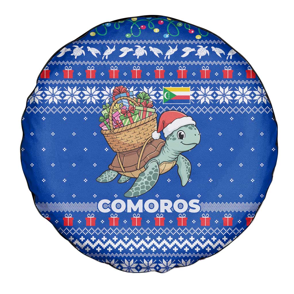 Comoros Christmas Spare Tire Cover with Santa Turtle Gifts Snowflakes and Ocean Blue Holiday Pattern - Wonder Print Shop