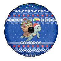 Comoros Christmas Spare Tire Cover with Santa Turtle Gifts Snowflakes and Ocean Blue Holiday Pattern - Wonder Print Shop