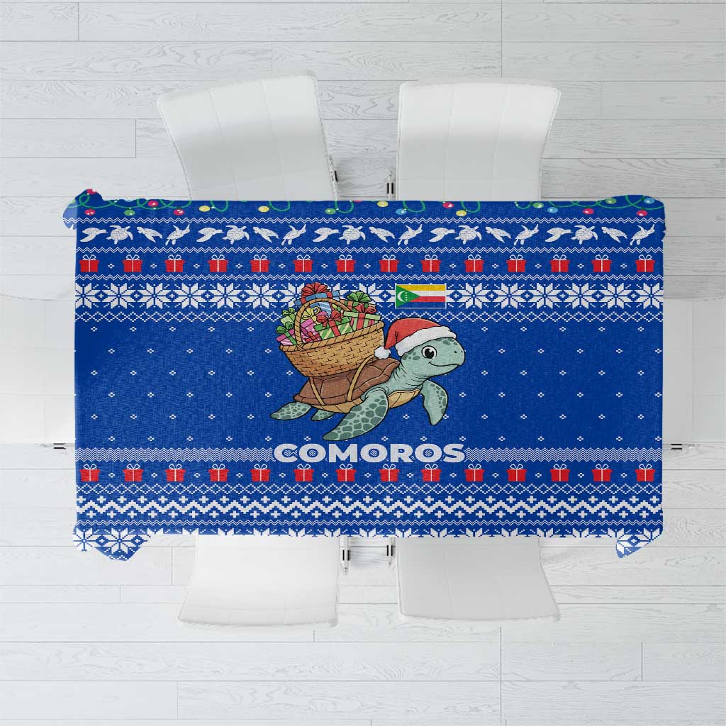 Comoros Christmas Tablecloth with Santa Turtle Gifts Snowflakes and Ocean Blue Holiday Pattern - Wonder Print Shop