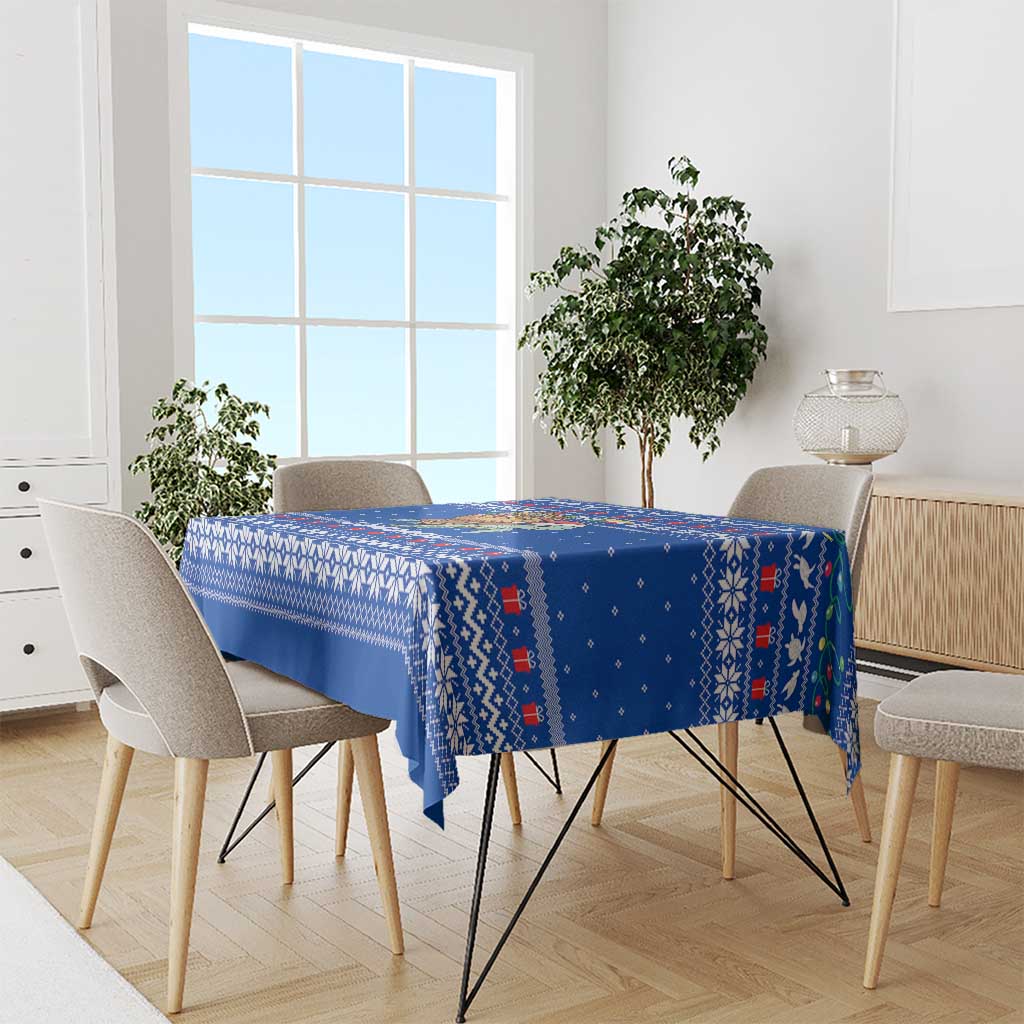 Comoros Christmas Tablecloth with Santa Turtle Gifts Snowflakes and Ocean Blue Holiday Pattern - Wonder Print Shop