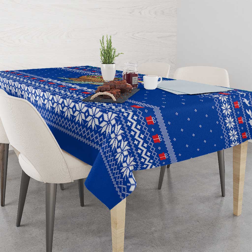 Comoros Christmas Tablecloth with Santa Turtle Gifts Snowflakes and Ocean Blue Holiday Pattern - Wonder Print Shop