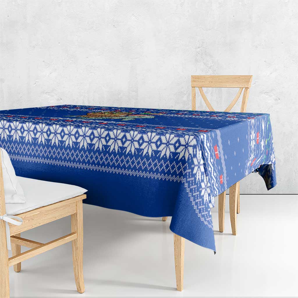 Comoros Christmas Tablecloth with Santa Turtle Gifts Snowflakes and Ocean Blue Holiday Pattern - Wonder Print Shop