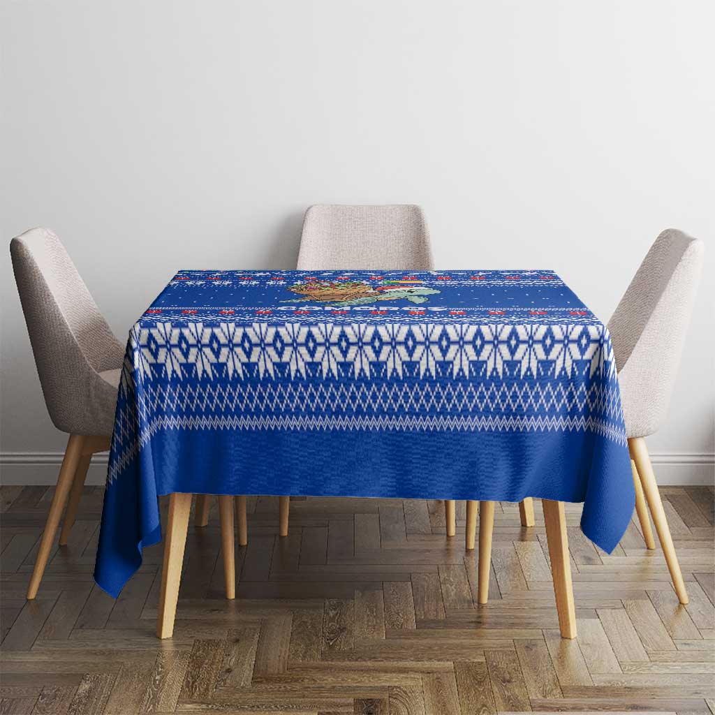 Comoros Christmas Tablecloth with Santa Turtle Gifts Snowflakes and Ocean Blue Holiday Pattern - Wonder Print Shop