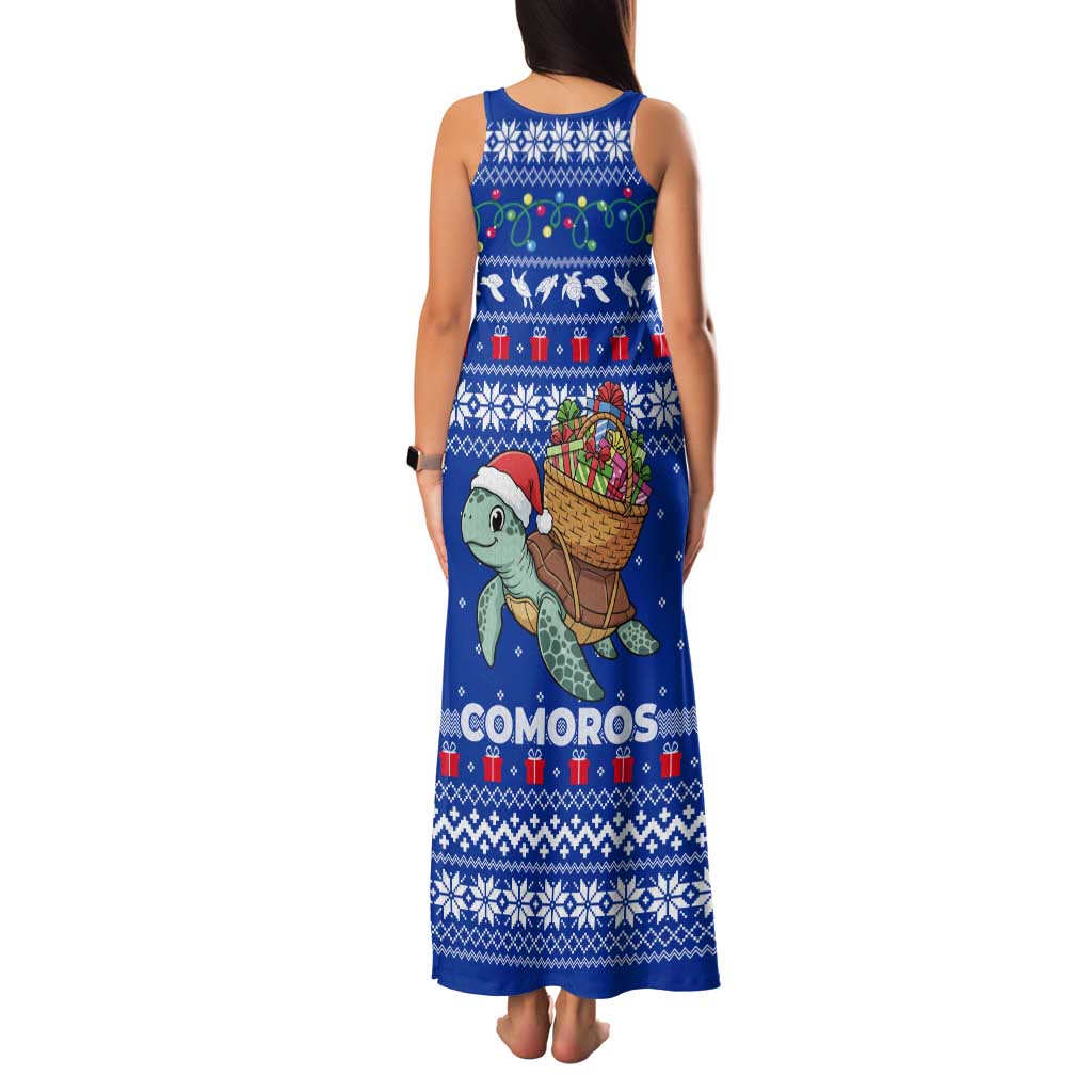 Comoros Christmas Tank Maxi Dress with Santa Turtle Gifts Snowflakes and Ocean Blue Holiday Pattern - Wonder Print Shop