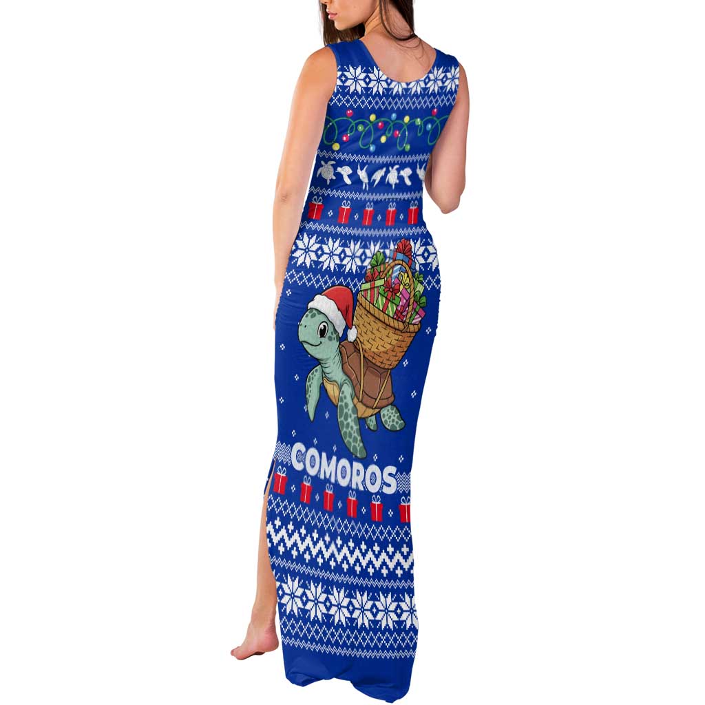 Comoros Christmas Tank Maxi Dress with Santa Turtle Gifts Snowflakes and Ocean Blue Holiday Pattern - Wonder Print Shop