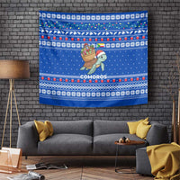 Comoros Christmas Tapestry with Santa Turtle Gifts Snowflakes and Ocean Blue Holiday Pattern - Wonder Print Shop