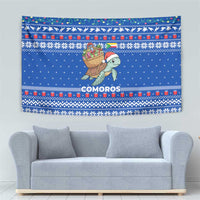 Comoros Christmas Tapestry with Santa Turtle Gifts Snowflakes and Ocean Blue Holiday Pattern - Wonder Print Shop