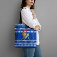 Comoros Christmas Tote Bag with Santa Turtle Gifts Snowflakes and Ocean Blue Holiday Pattern - Wonder Print Shop