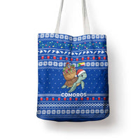 Comoros Christmas Tote Bag with Santa Turtle Gifts Snowflakes and Ocean Blue Holiday Pattern - Wonder Print Shop