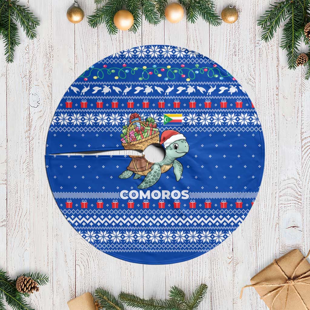 Comoros Christmas Tree Skirt with Santa Turtle Gifts Snowflakes and Ocean Blue Holiday Pattern - Wonder Print Shop