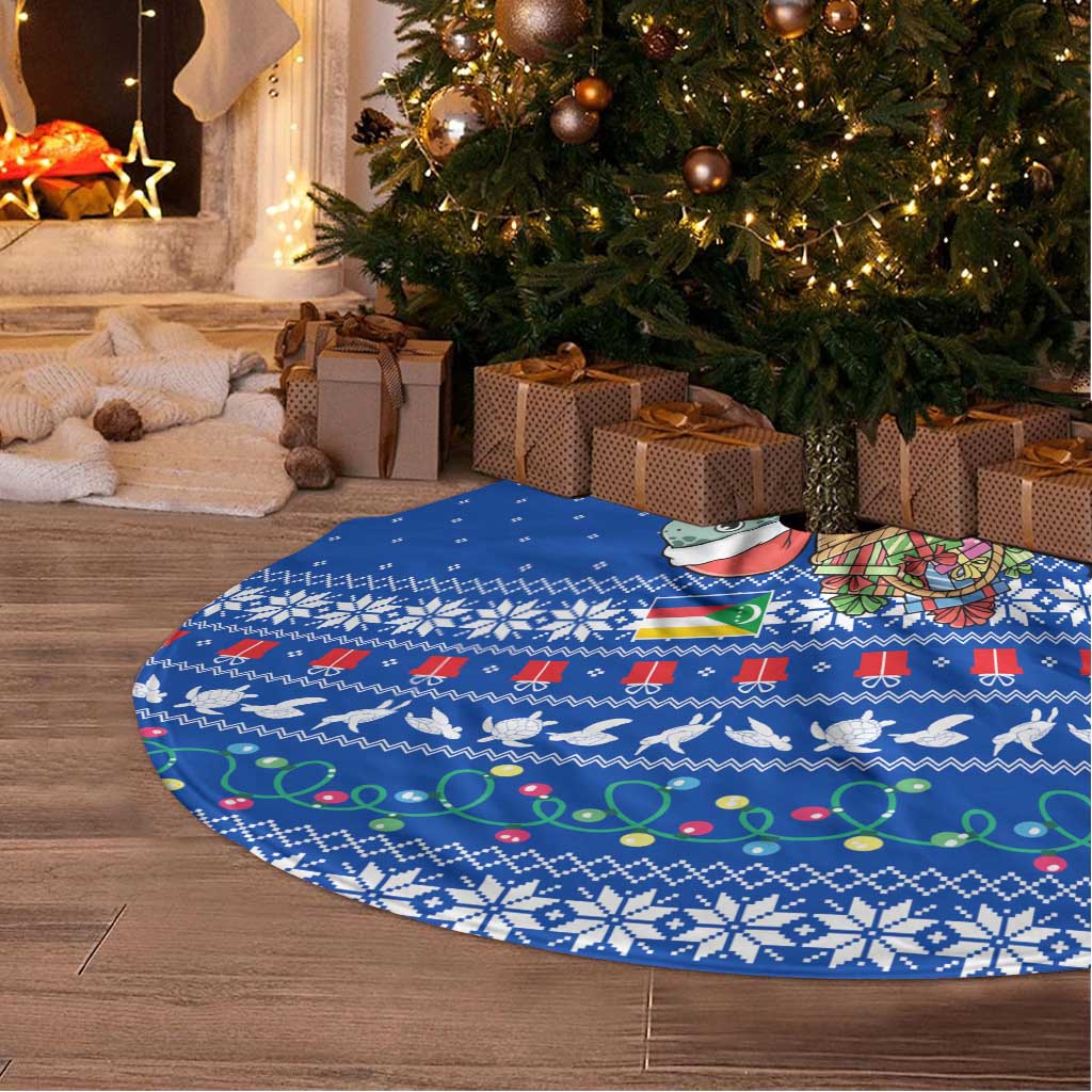 Comoros Christmas Tree Skirt with Santa Turtle Gifts Snowflakes and Ocean Blue Holiday Pattern - Wonder Print Shop