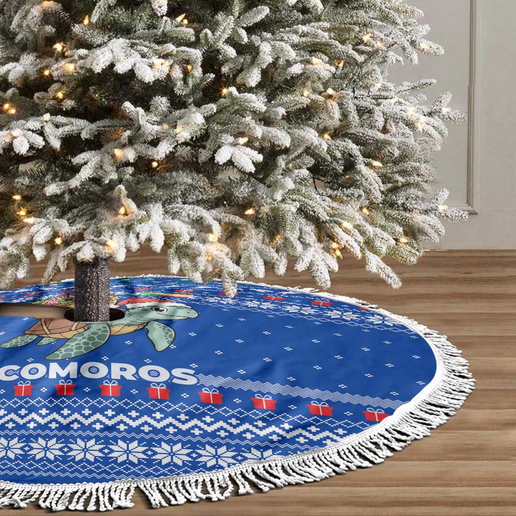 Comoros Christmas Tree Skirt with Santa Turtle Gifts Snowflakes and Ocean Blue Holiday Pattern - Wonder Print Shop
