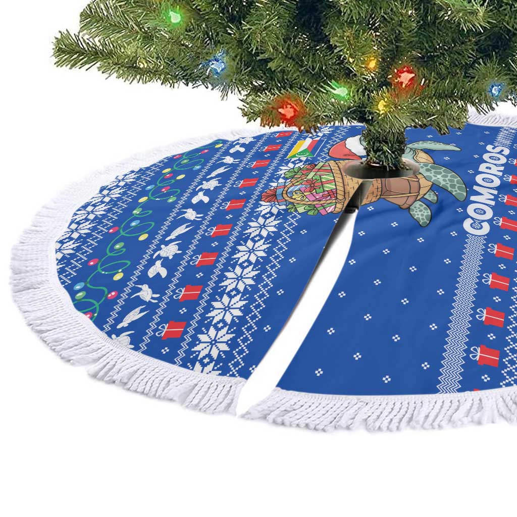 Comoros Christmas Tree Skirt with Santa Turtle Gifts Snowflakes and Ocean Blue Holiday Pattern - Wonder Print Shop