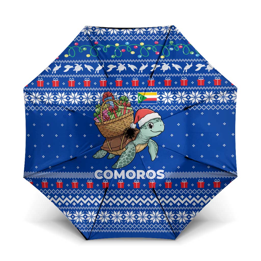 Comoros Christmas Umbrella with Santa Turtle Gifts Snowflakes and Ocean Blue Holiday Pattern - Wonder Print Shop