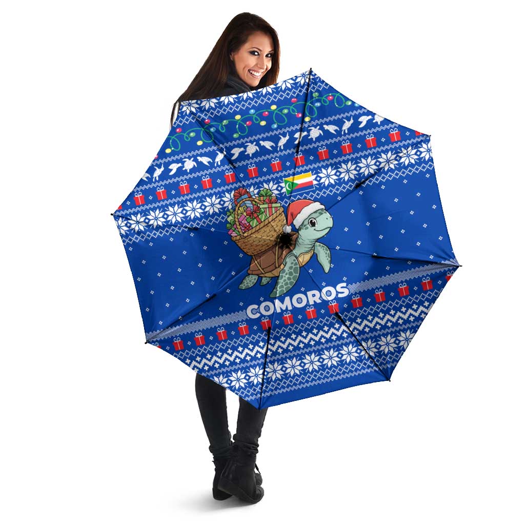 Comoros Christmas Umbrella with Santa Turtle Gifts Snowflakes and Ocean Blue Holiday Pattern - Wonder Print Shop