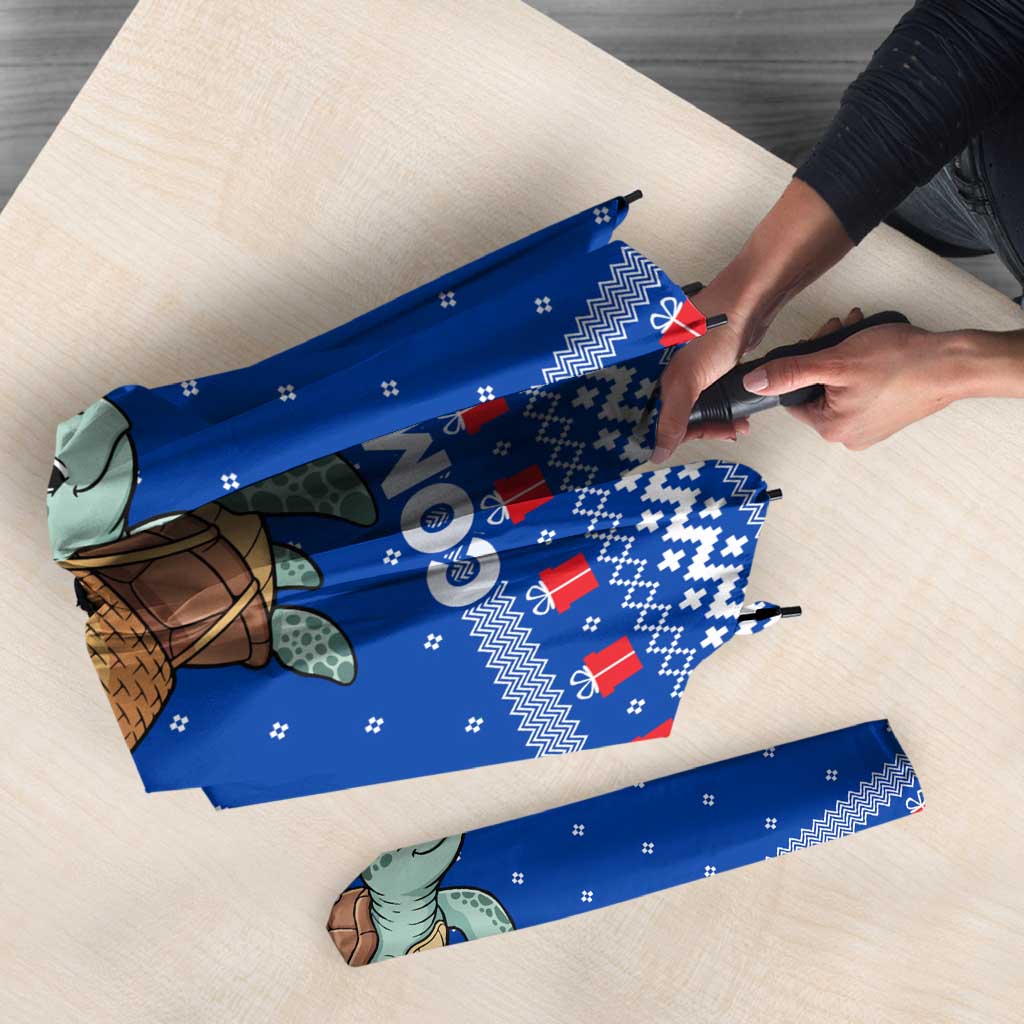 Comoros Christmas Umbrella with Santa Turtle Gifts Snowflakes and Ocean Blue Holiday Pattern - Wonder Print Shop
